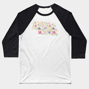 Nebraska Silhouette Florals Baseball T-Shirt